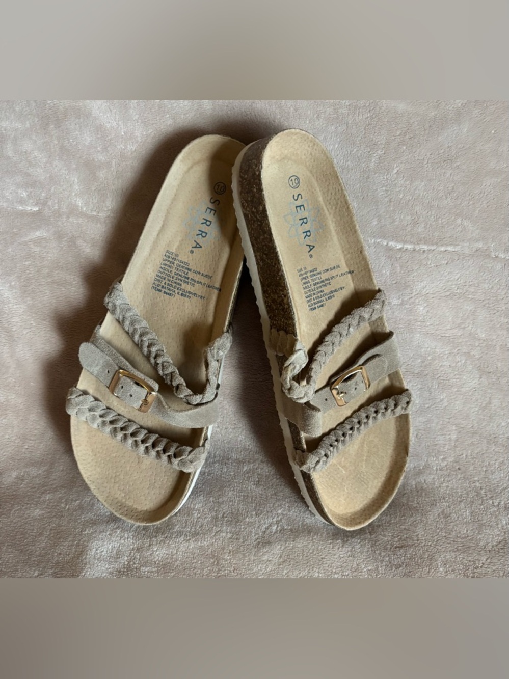Serra Taupe Braided Strap Slide Buckle Adjustable Leather Sandals Women’s 10